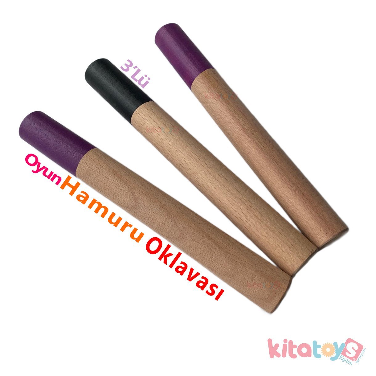 Oyun Hamuru Oklavası 3'Lü Set Renkli (Ahşap-Doğal Ağaç)