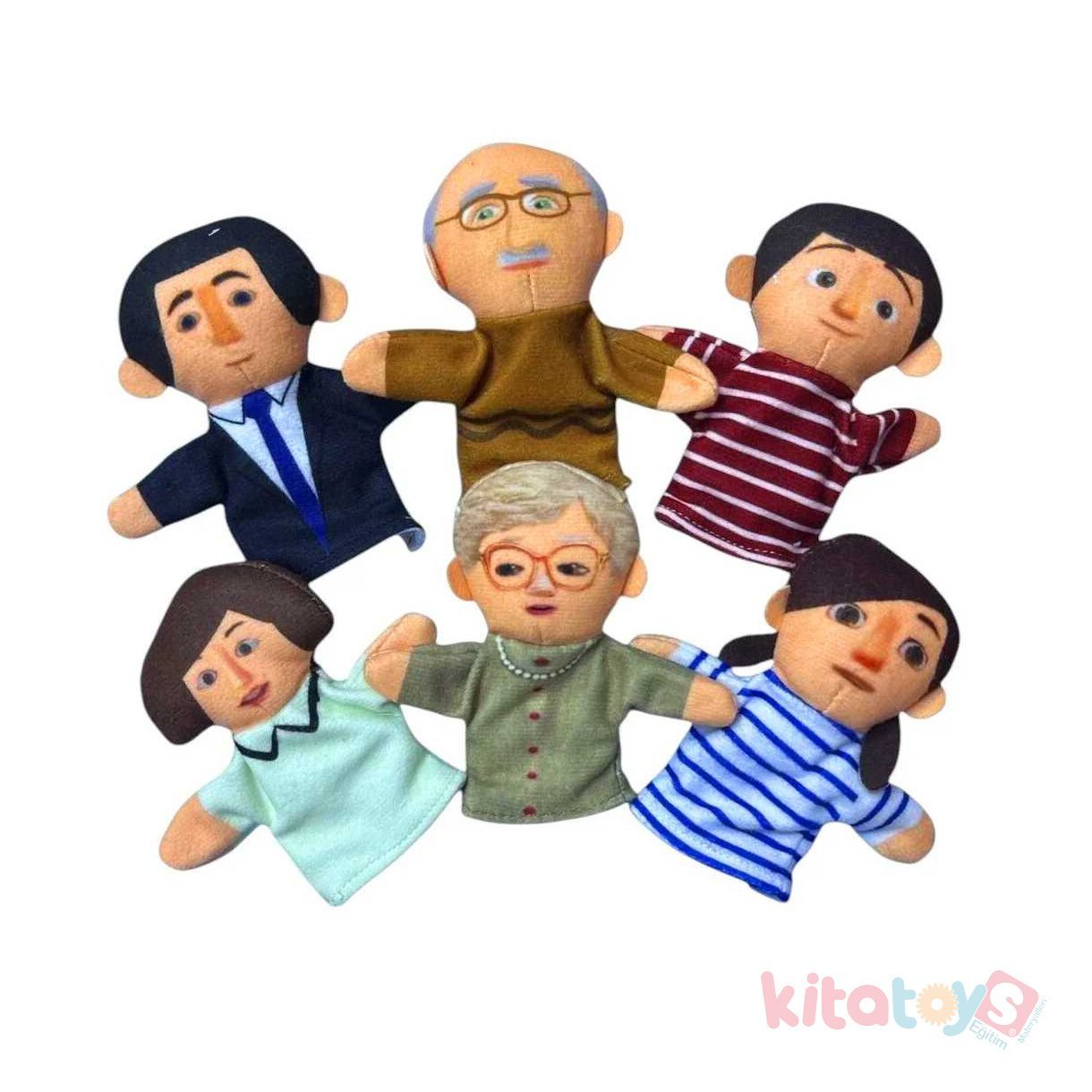 Parmak Kukla AİLE 6 Adet 9x9 cm (İnsanlar) Kumaş Pelüş