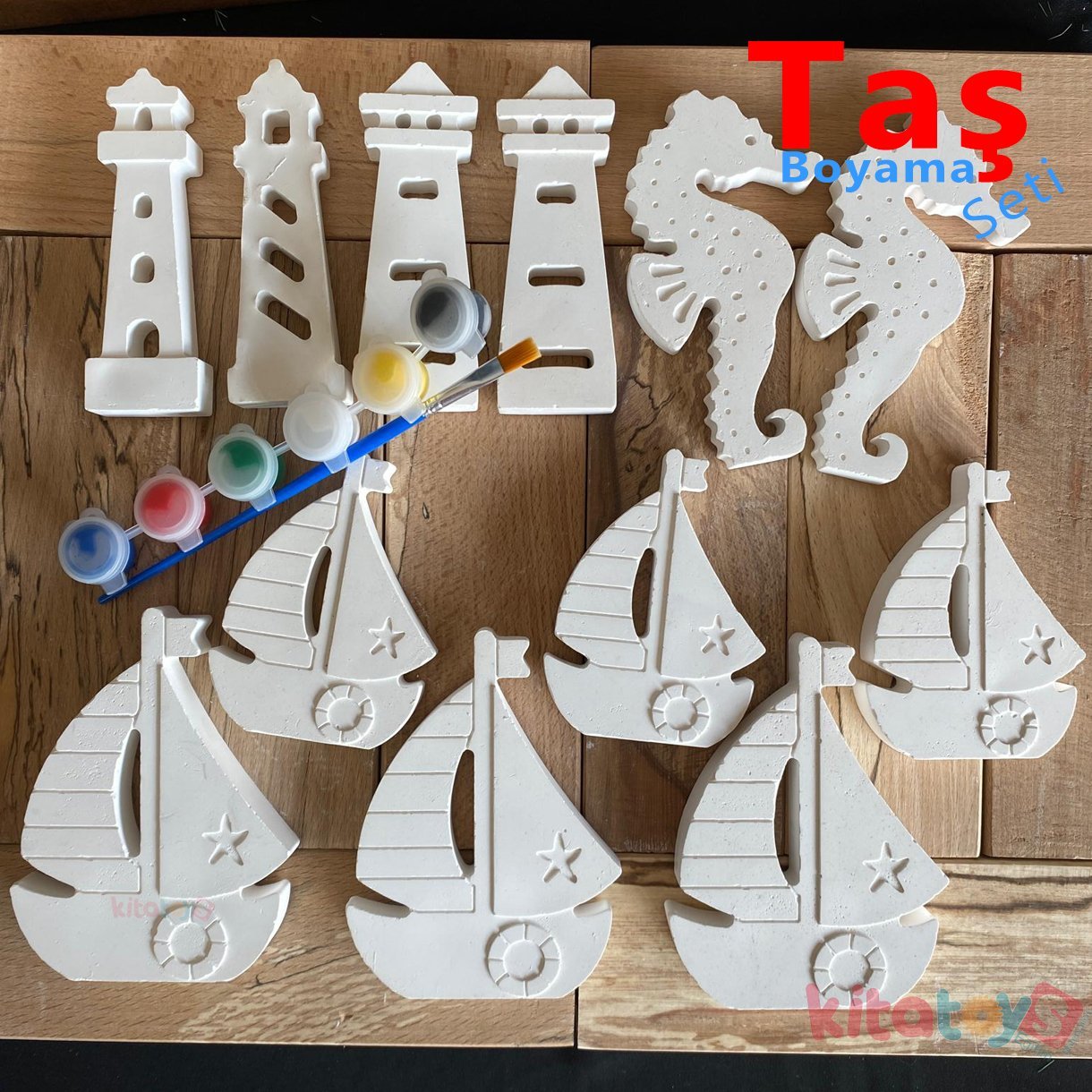 Taş Boyama DENİZ TEMALI Set 12 Adet (Sağlam Taş Tozu Arabalar) Sanat