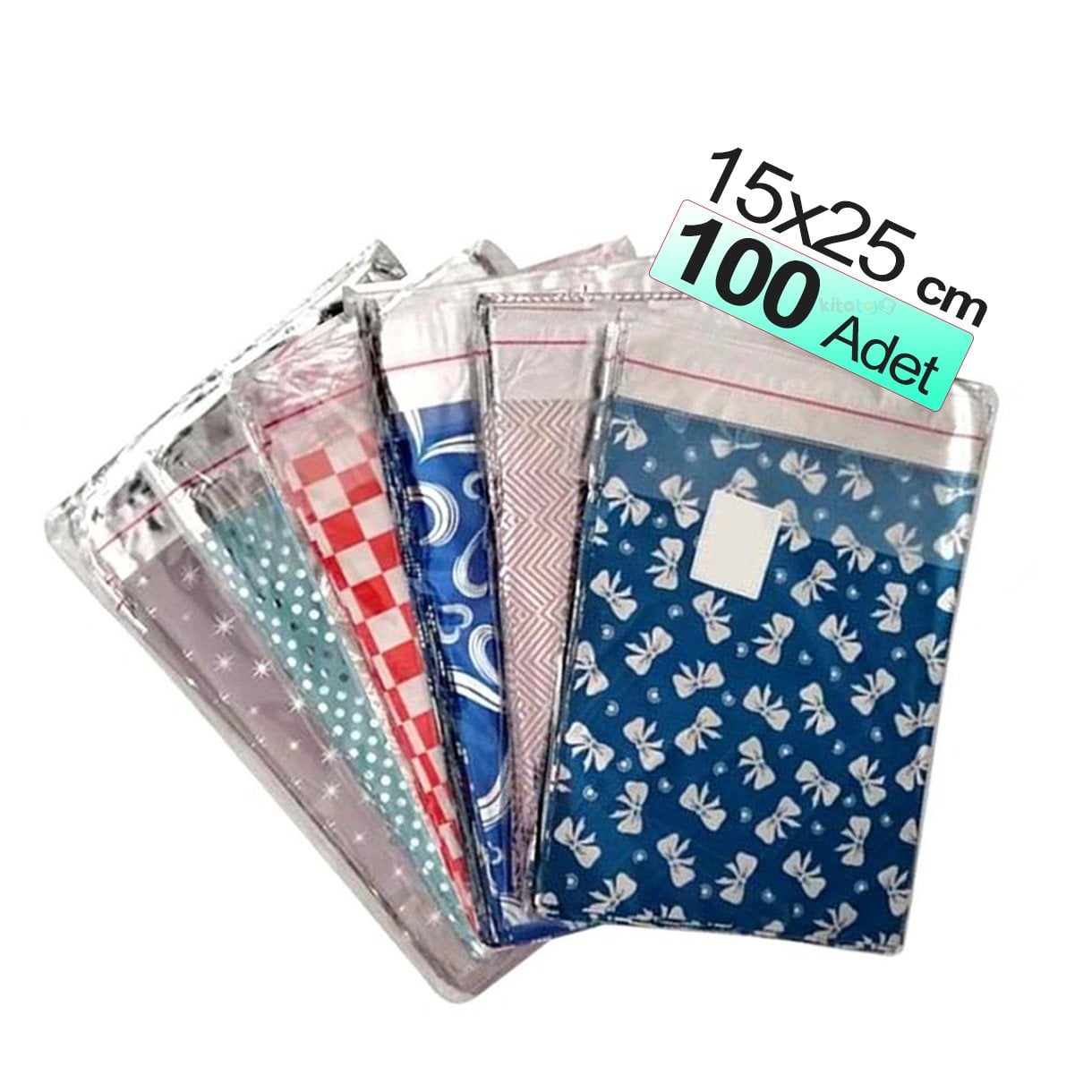 Hediye Paketi 15x25 cm 100'Lü Metalize Poşeti Yapışkanlı Torbası