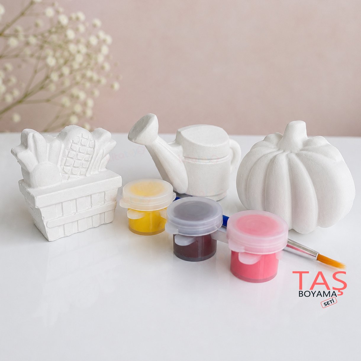 Taş Boyama Seti BALKABAĞI, Sepet, Sulama Babı (Çiftçi Taş Tozu Objeleri)