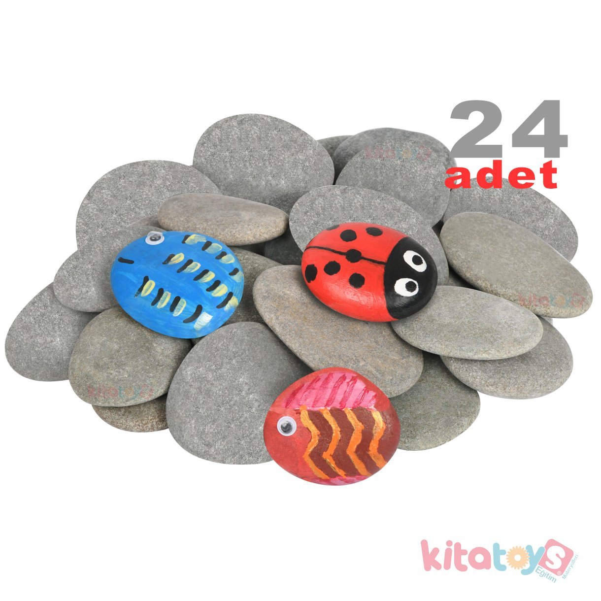 Boyama Taşı 24 ADET (Taş Boyama) Doğal Dere Çakıl Taşı