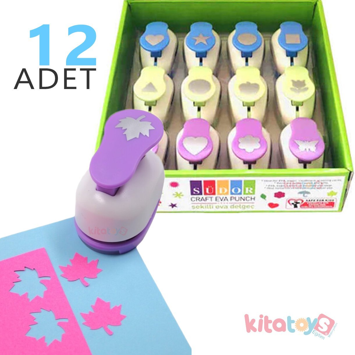 Eva Şekilli Delgeç 12'Li Büyük Boy 2.5 cm Karışık Desenler Şekilgeç BS94