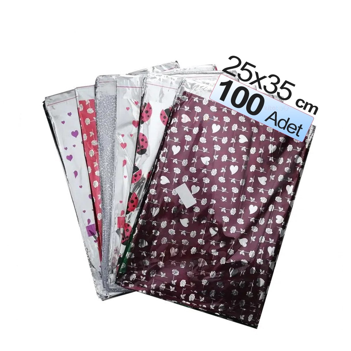 Hediye Paketi 25x35 cm 100'Lü Metalize Poşeti Yapışkanlı