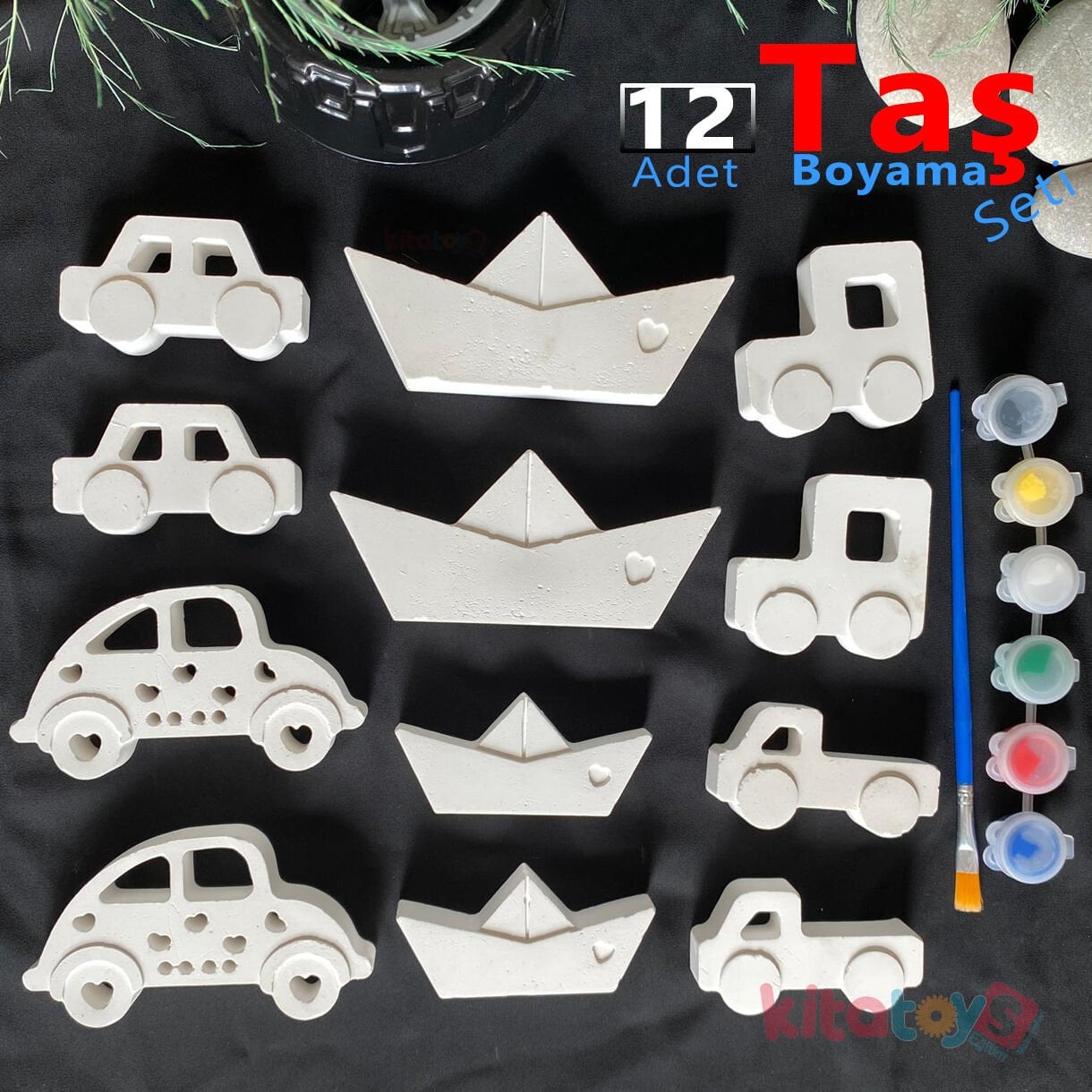 Taş Boyama Araçlar Seti 12 Adet (Sağlam Taş Tozu Arabalar) Sanat