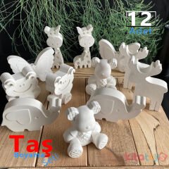 Taş Boyama Seti 12 Adet ORMAN HAYVANLARI (Sağlam Taş Tozu Objeleri)