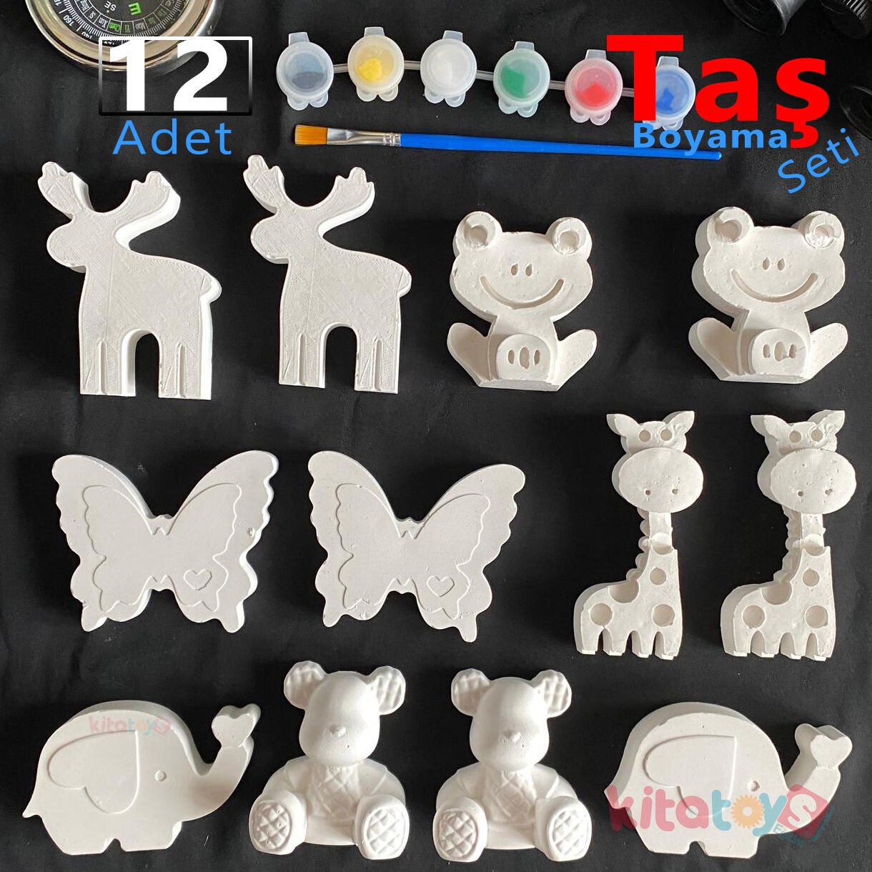 Taş Boyama Seti 12 Adet ORMAN HAYVANLARI (Sağlam Taş Tozu Objeleri)