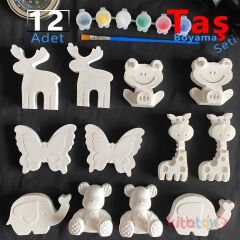 Taş Boyama Seti 12 Adet ORMAN HAYVANLARI (Sağlam Taş Tozu Objeleri)
