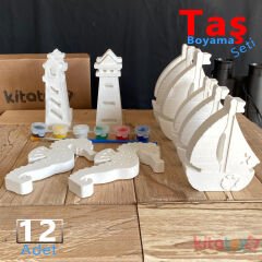Taş Boyama DENİZ TEMALI Set 12 Adet (Sağlam Taş Tozu Arabalar) Sanat