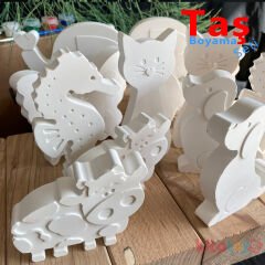 Taş Boyama Seti 12 Adet HAYVANLAR ALEMİ-Büyük Boy-(Sağlam Taş Tozu Objeleri)