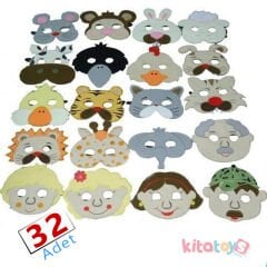 Anaokulu Maske Seti 32'li Kumaş (Kedi, Köpek, Tavşan, Tavuk, Karga, Ayı, Kaplan, Kurt...)