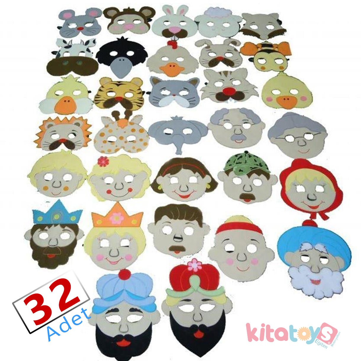 Anaokulu Maske Seti 32'li Kumaş (Kedi, Köpek, Tavşan, Tavuk, Karga, Ayı, Kaplan, Kurt...)