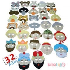 Anaokulu Maske Seti 32'li Kumaş (Kedi, Köpek, Tavşan, Tavuk, Karga, Ayı, Kaplan, Kurt...)