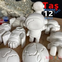 Taş Boyama Seti 12 Adet Astronot Roket Dünya ( Uzay Temalı Taş Tozu Objeleri)
