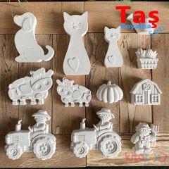 Taş Boyama 12 Adet Ali Baba ÇİFTLİK Seti (Sağlam Taş Tozu Hayvanlar Objesi)