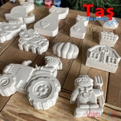 Taş Boyama 12 Adet Ali Baba ÇİFTLİK Seti (Sağlam Taş Tozu Hayvanlar Objesi)