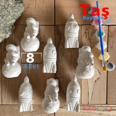 Taş Boyama Seti 8 Adet Roket Astronot Ay 3 Boyutlu (3D Uzay Temalı Taş Tozu Objeleri)