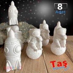 Taş Boyama Seti 8 Adet Roket Astronot Ay 3 Boyutlu (3D Uzay Temalı Taş Tozu Objeleri)