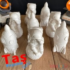 Taş Boyama Seti 8 Adet Roket Astronot Ay 3 Boyutlu (3D Uzay Temalı Taş Tozu Objeleri)