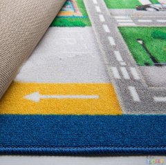 Traffic Lanes 133x190 Yeşil Bukle Anaokulu Halısı Trafik