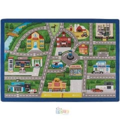 Traffic Lanes 133x190 Yeşil Bukle Anaokulu Halısı Trafik