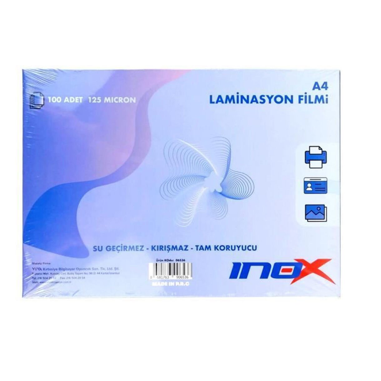 Laminasyon Filmi 100 Adet-A4 125 Micron Laminatör Inox
