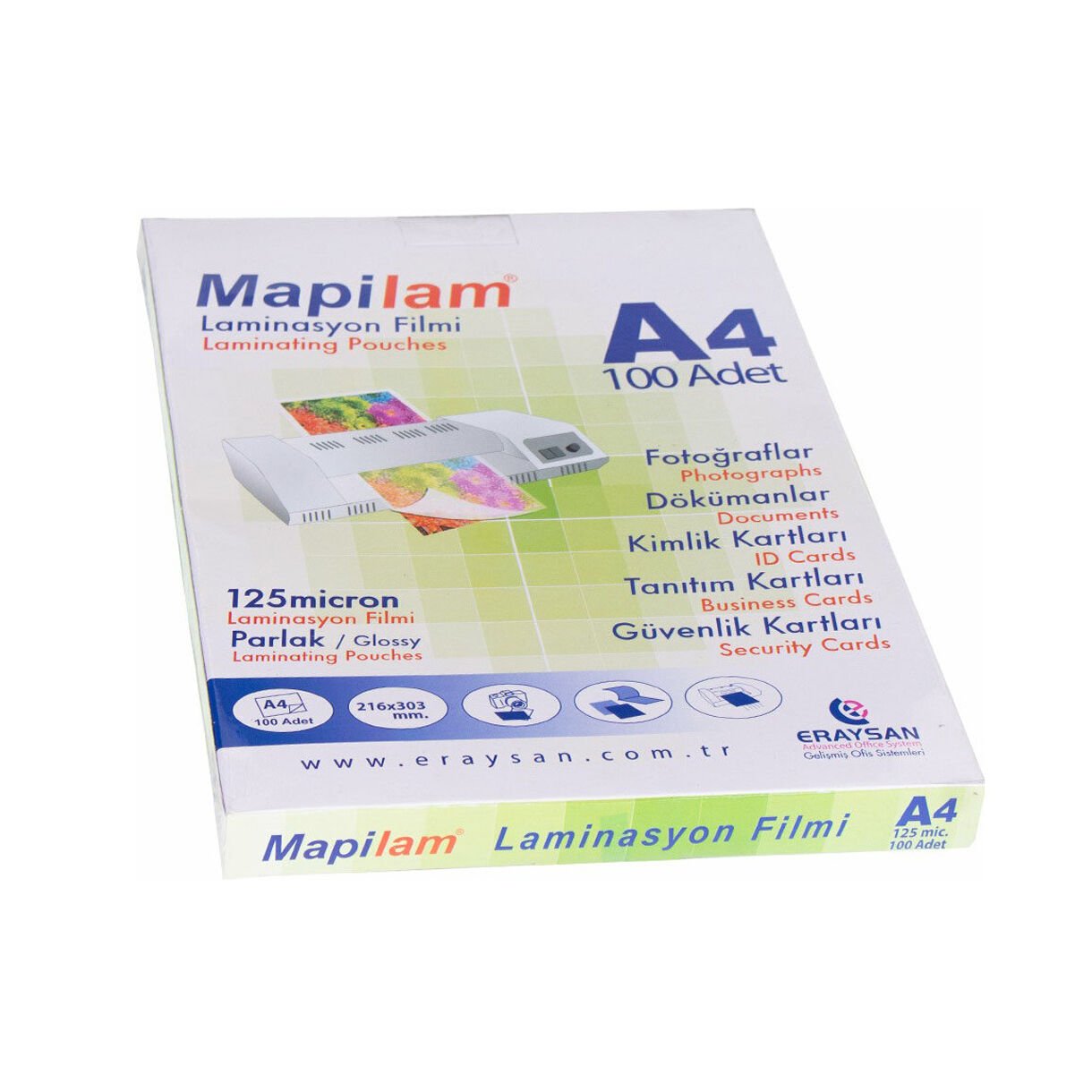Laminasyon Filmi 100 Adet-A4 125 Micron PARLAK Kaplama MAPİ