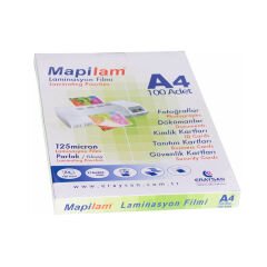 Laminasyon Filmi 100 Adet-A4 125 Micron PARLAK Kaplama MAPİ