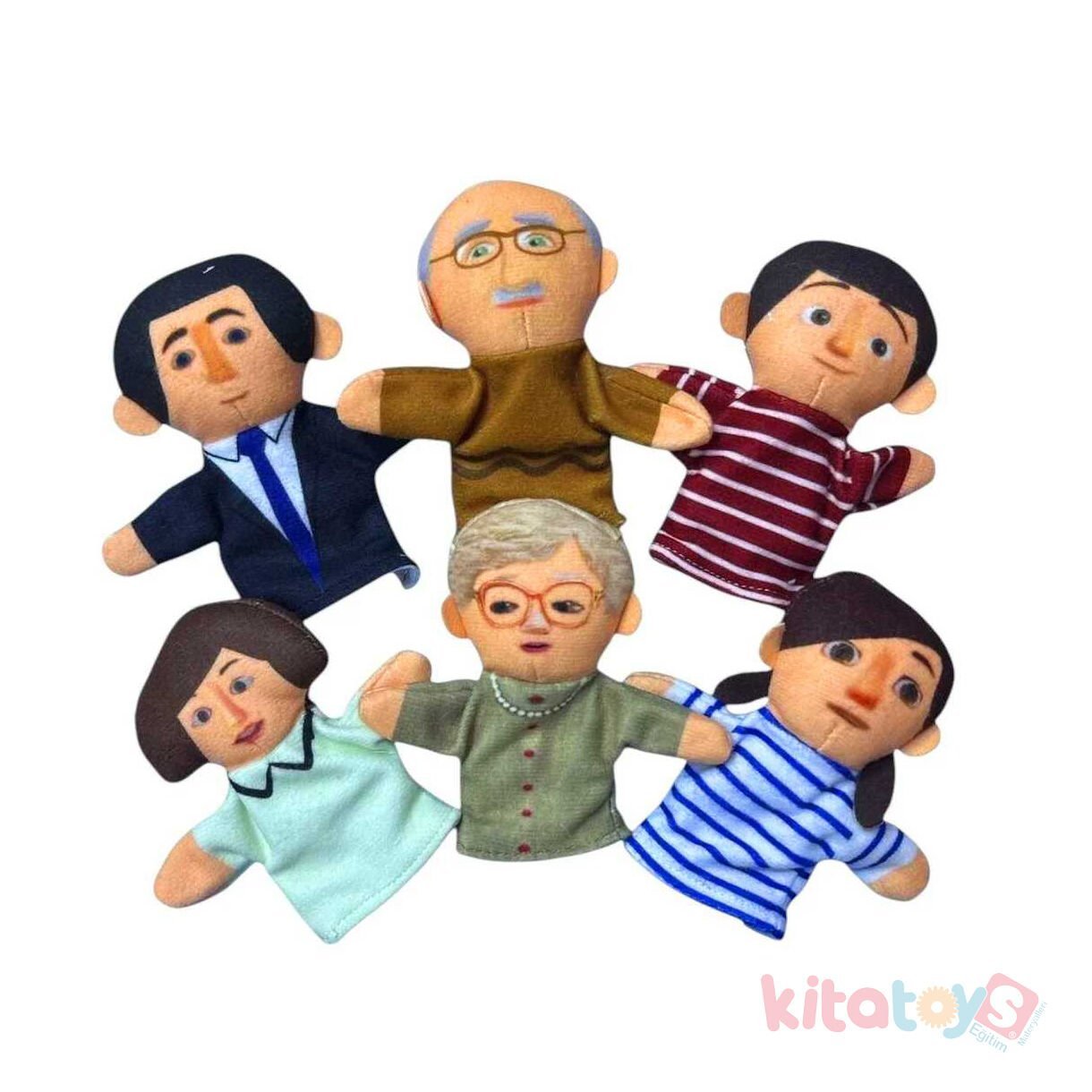 Parmak Kukla AİLE 6 Adet 9x9 cm (İnsanlar) Kumaş Pelüş