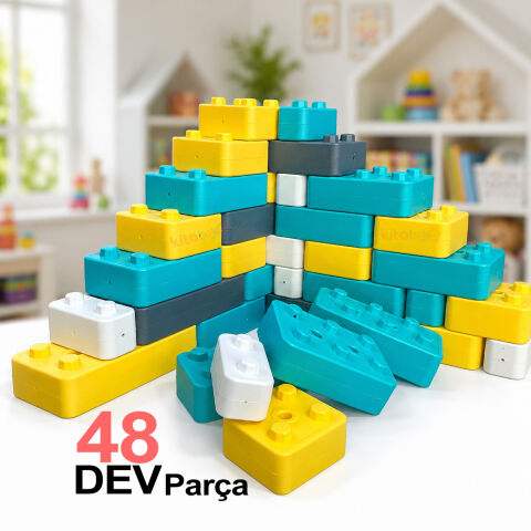 Tuğla Blokları 48 Parça (Dev Plastik Yapı Blokları) 2644 Pastel Renkler
