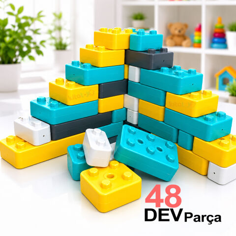 Tuğla Blokları 48 Parça (Dev Plastik Yapı Blokları) 2644 Pastel Renkler