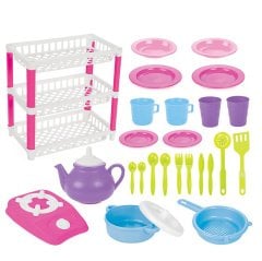 3'lü Hamarat Mutfak Seti 36 Parça (Anaokulu Evcilik Oyuncakları) Üç Katlı