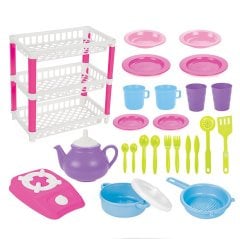 3'lü Hamarat Mutfak Seti 36 Parça (Anaokulu Evcilik Oyuncakları) Üç Katlı