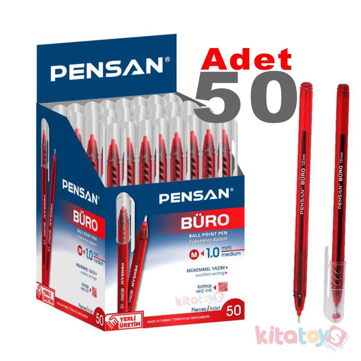 50'Li Tükenmez Kalem BÜRO 1.0 mm KIRMIZI 2270 Ball Point Pensan