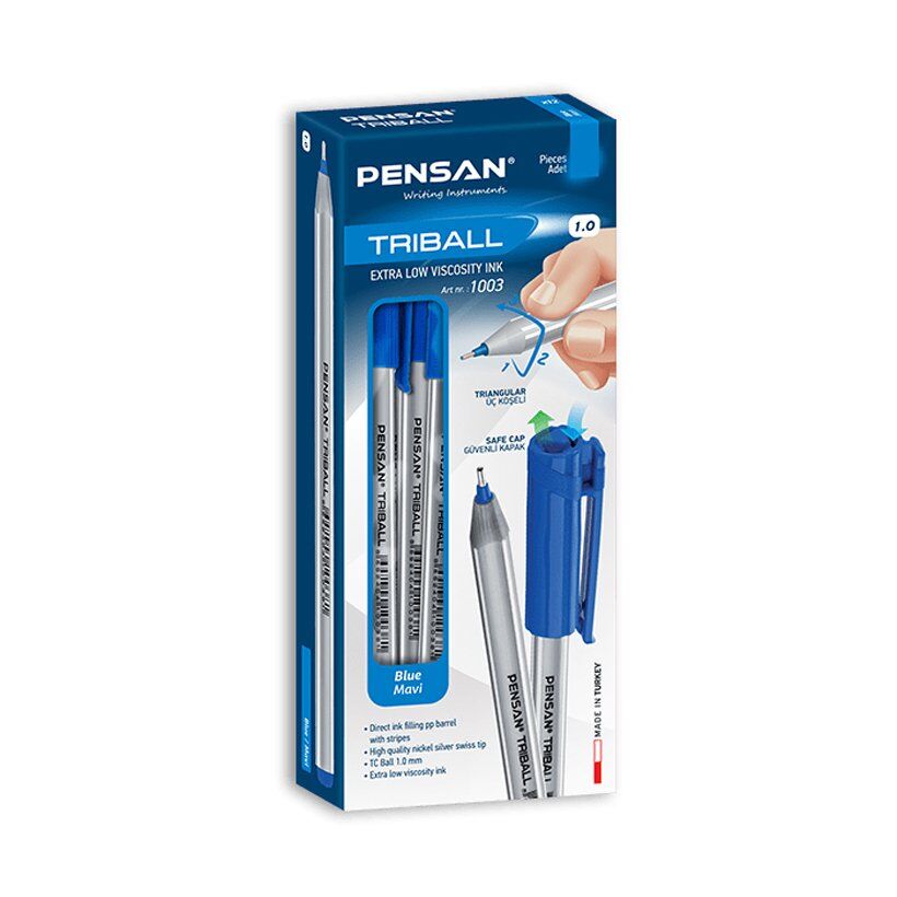12'Li Triball Tükenmez Kalem MAVİ 1.0 mm Uç 01003 Pensan