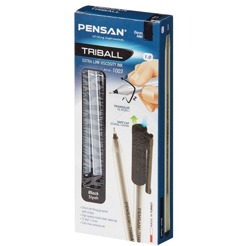 12'Li Triball Tükenmez Kalem SİYAH 1.0 mm Uç 01003 Pensan