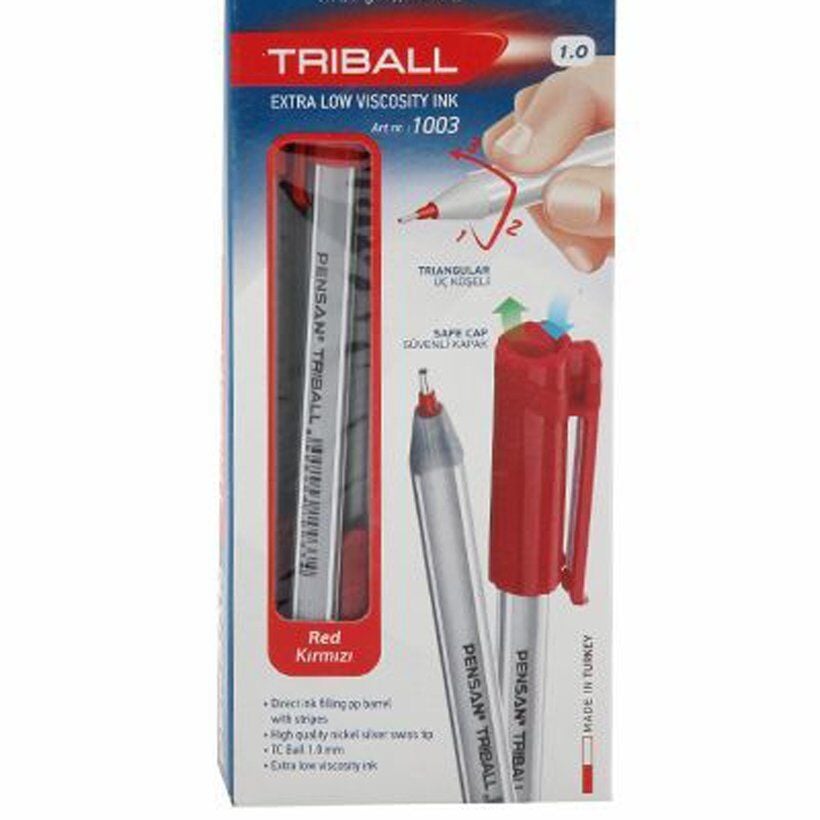 12'Li Triball Tükenmez Kalem KIRMIZI 1.0 mm Uç 01003 Pensan