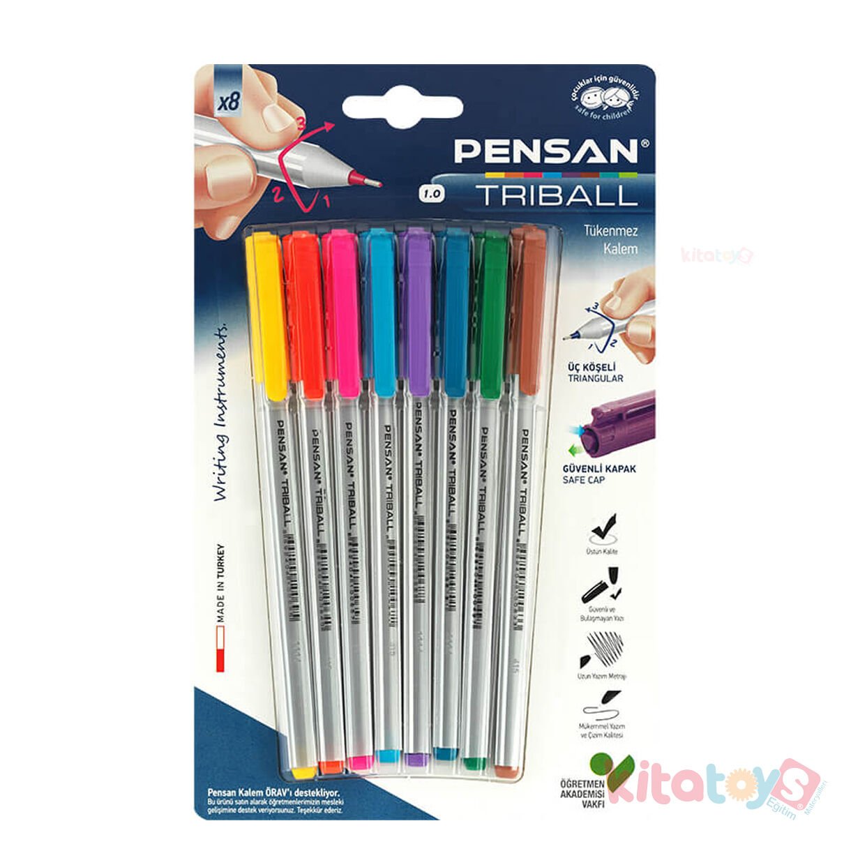 8'Li Triball Tükenmez Kalem RENKLİ 1.0 mm Uç 01003 Pensan