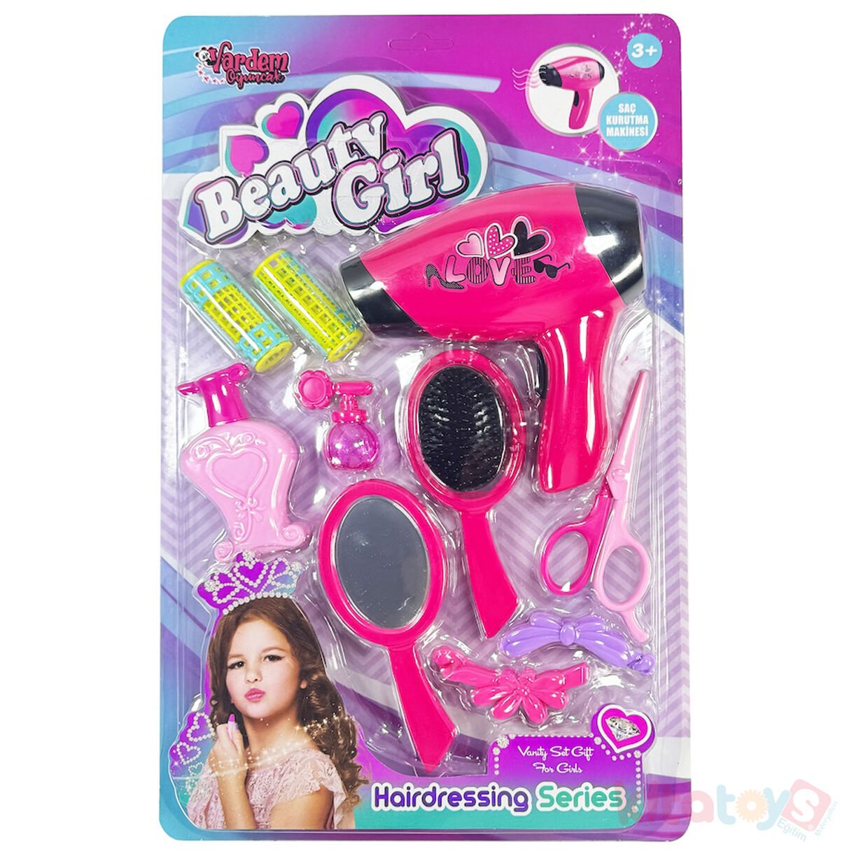 Kuaför Güzellik Seti Pilli Saç Kurutma Makinalı Oyuncak (Bakım Seti)