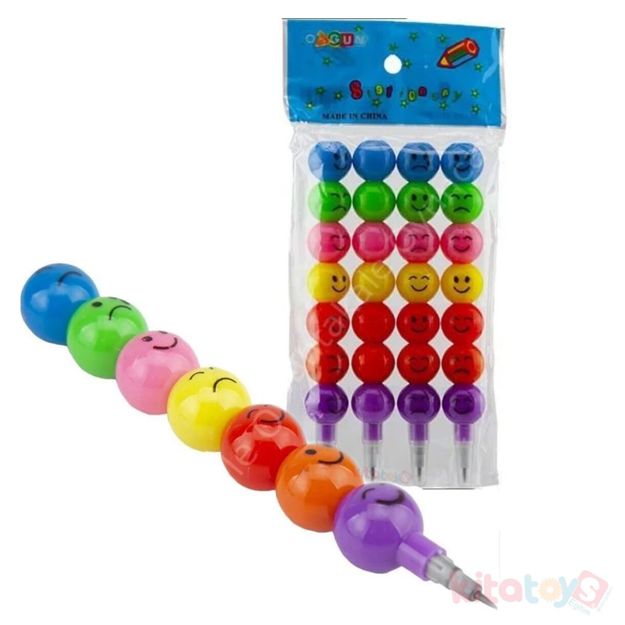 Emoji li Yumurtlayan Kurşun Kalem 4'Lü (Öğrenci Karne Hediyesi Oyuncak) Gülen Yüzlü