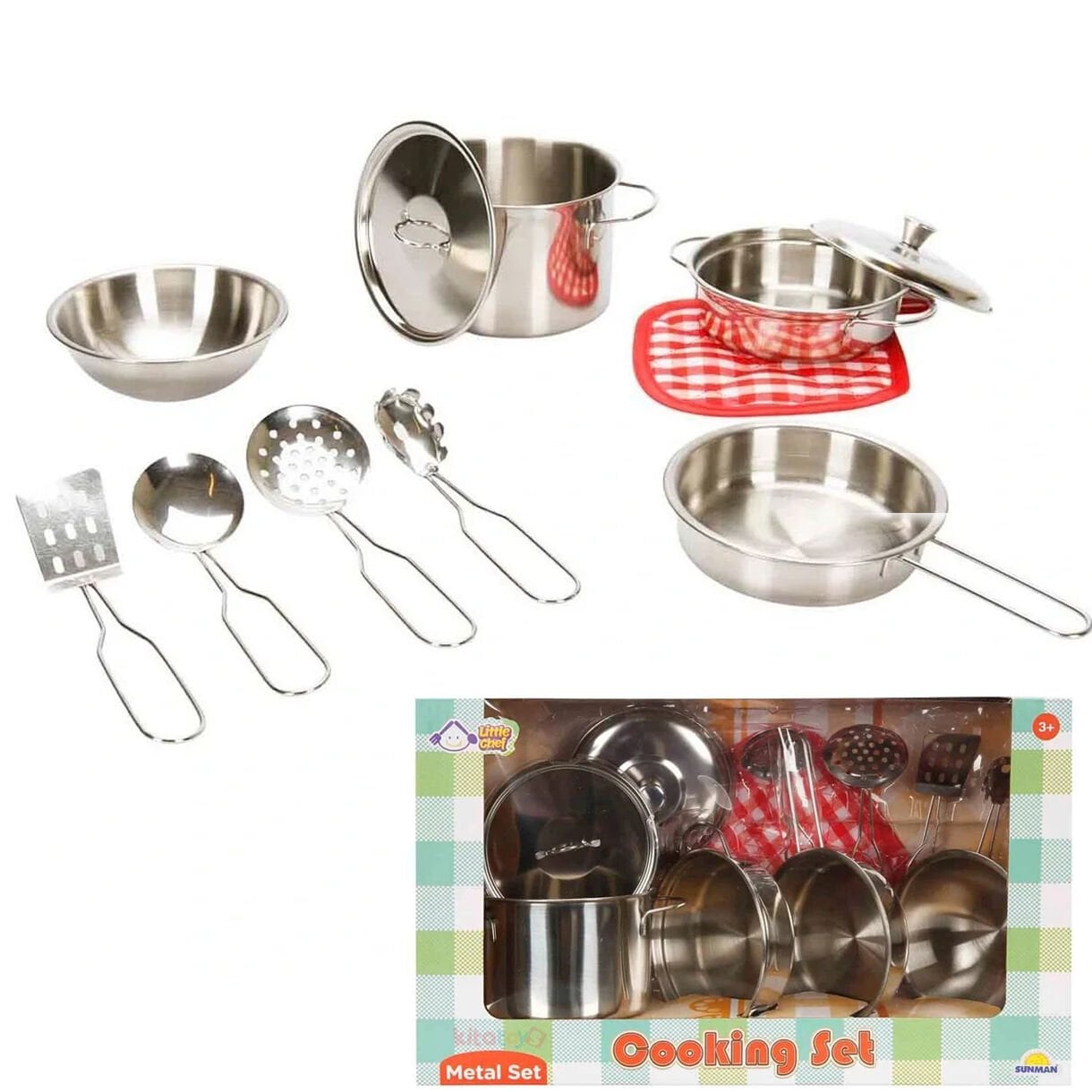 Çelik Tencere Seti 11 Parça (Metal Oyuncak Tava Pişirme Seti)