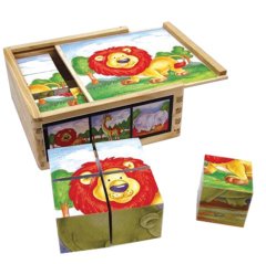 Safari Hayvanları Küp Puzzle (Anaokulu Ahşap Bloklar)