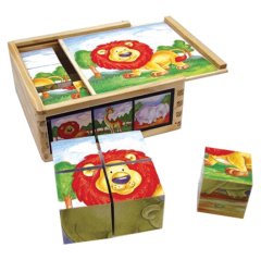 Safari Hayvanları Küp Puzzle (Anaokulu Ahşap Bloklar)