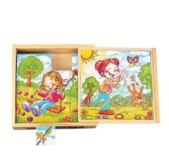Mevsimler Ahşap Küp Puzzle 16 parça (4 Mevsim)