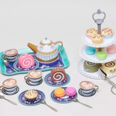 Metal Çay Seti 39 Parça Cupcake li (Oyuncak Yiyecek Çelik)