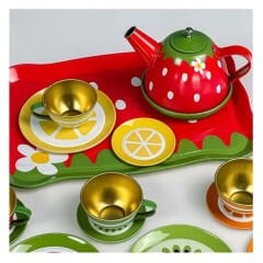 Metal Çay Seti 15 Parça Meyve Desenli (Çelik Çaydanlık)