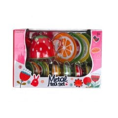 Metal Çay Seti 15 Parça Meyve Desenli (Çelik Çaydanlık)