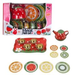 Metal Çay Seti 15 Parça Meyve Desenli (Çelik Çaydanlık)