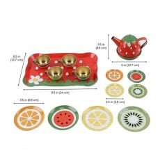 Metal Çay Seti 15 Parça Meyve Desenli (Çelik Çaydanlık)