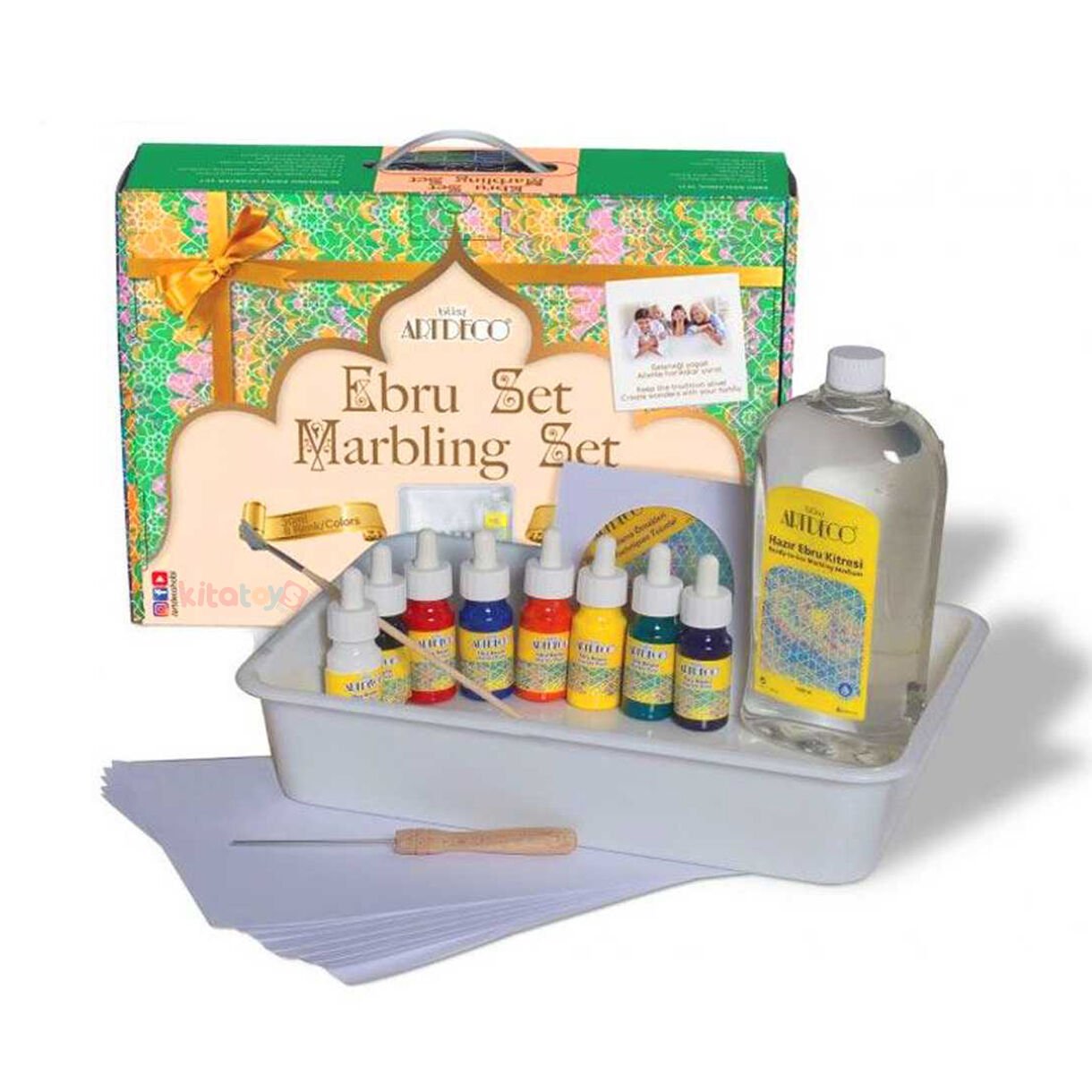 Ebru Başlangıç Seti 8 Renk X 30 ml Boyası (A4 Boyutunda TEKNELİ) Artdeco